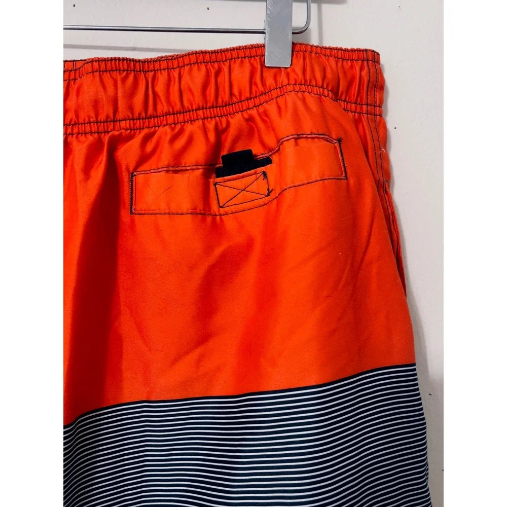 O'Rageous Mens Swim Trunks XL Orange Striped Cargo Board‎ Shorts Mesh Lined